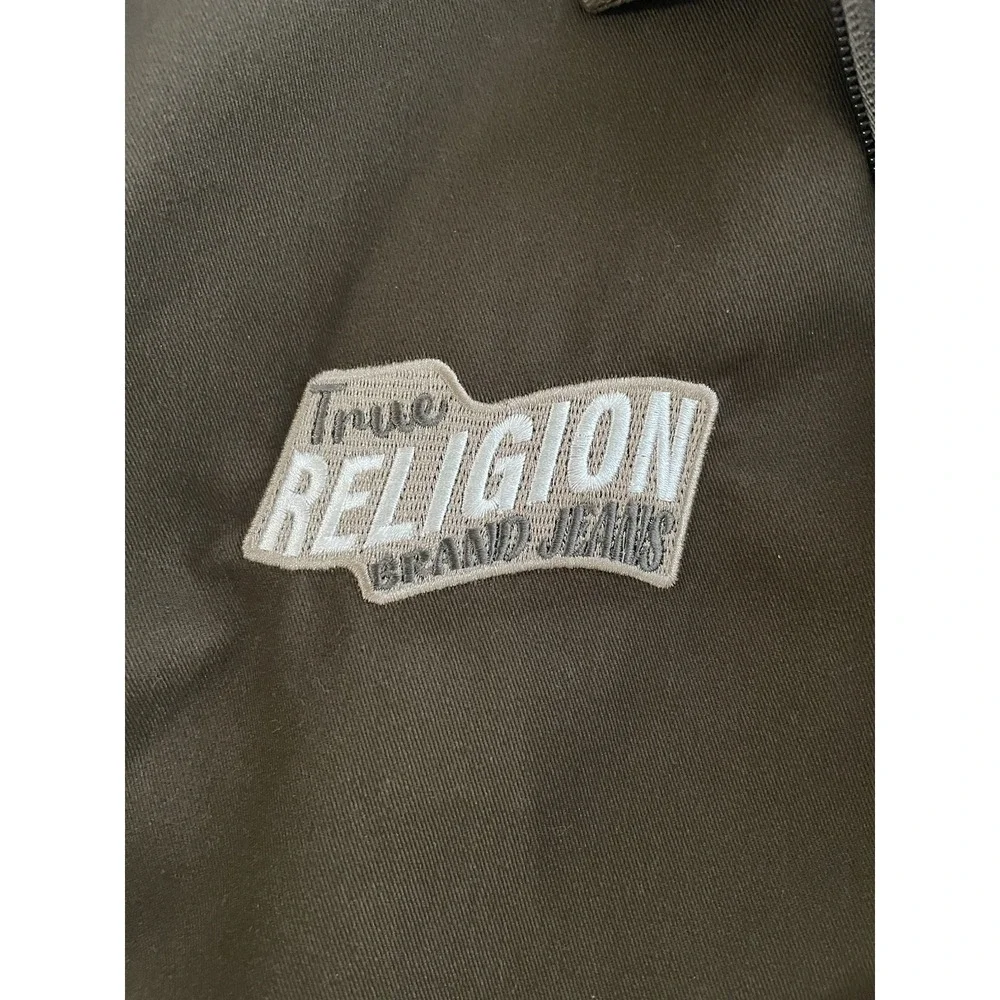 Men's True Religion Brown Casual Jacket M Full Zip Logo Embroidered Accents